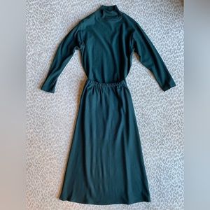Eileen Fisher 100% Wool Dark Green Mock Neck Turtleneck and Skirt Set, size S